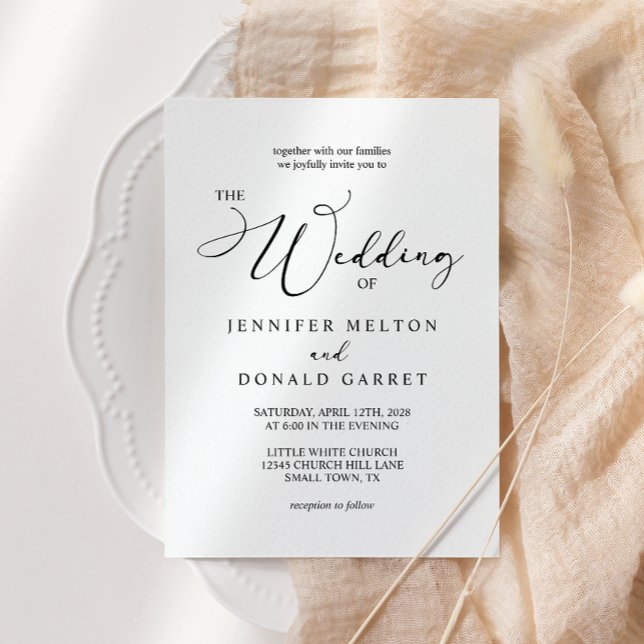 Invitation Mariage Tout En Un Écriture Simple Moderne Noir (Créateur téléchargé)
