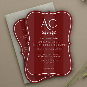 Invitation Mariage tout-en-un en bois de rose rayé monogramme