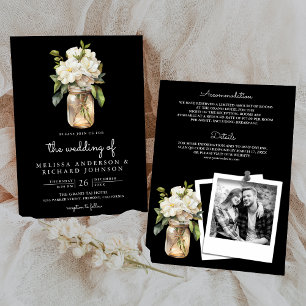 Invitation Mariage tout-en-un en pot Mason Magnolia blanc