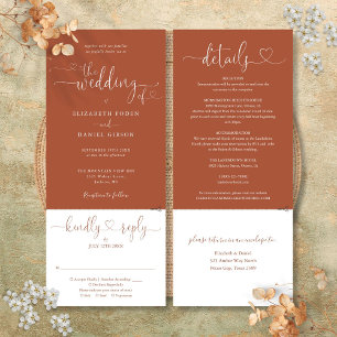 Invitation Mariage tout en un en terre cuite écriture cœur