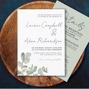 Invitation Mariage Tout En Un Eucalyptus Rustique Vert Sauge