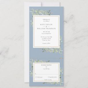 Invitation Mariage Tout En Un Feuilles De Verdure Bleu Poussi