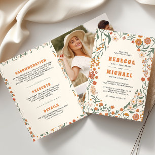 Invitation Mariage Tout en Un Fleur Sauvage Groovy Orange Crè