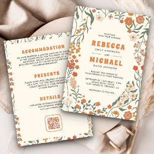 Invitation Mariage tout en un Fleur sauvage groovy Orange crè