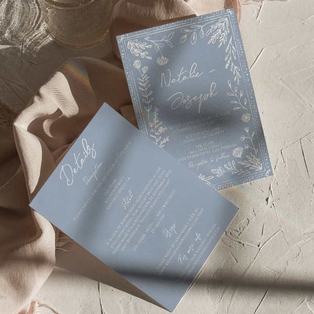 Invitation Mariage Tout En Un Floral Botanique Bleu Boho (Créateur téléchargé)