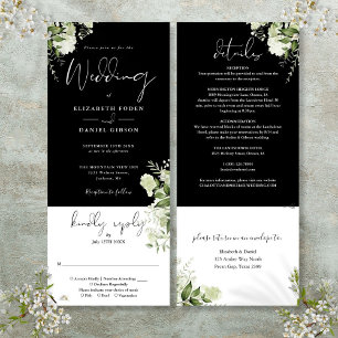 Invitation Mariage Tout En Un Floral Botanique Noir Blanc