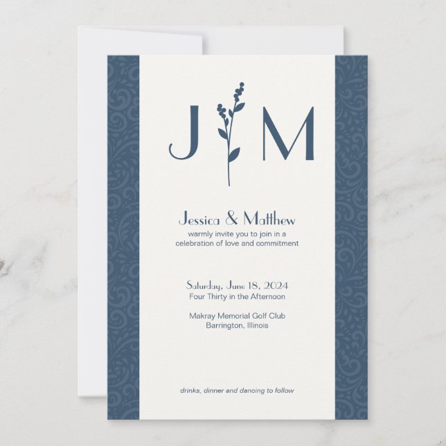 Invitation Mariage tout-en-un gris ardoise rustique Damask (Devant)
