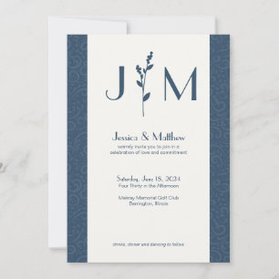 Invitation Mariage tout-en-un gris ardoise rustique Damask