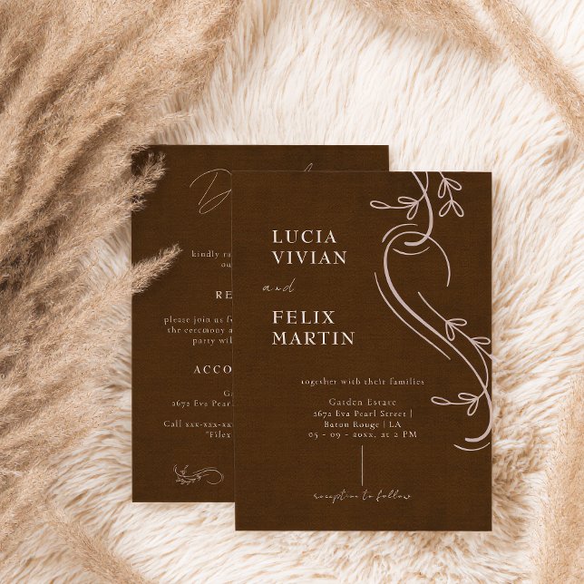 Invitation Mariage Tout en Un Lin Espresso Brun (Créateur téléchargé)