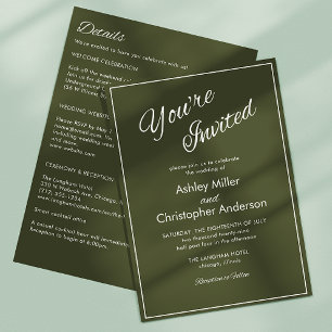 Invitation Mariage tout-en-un minimaliste Script Army Green