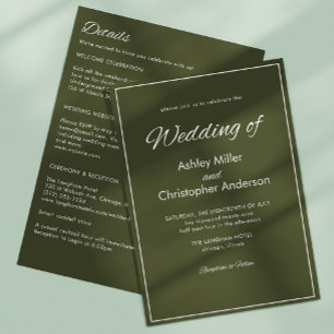 Invitation Mariage tout-en-un minimaliste Script Army Green