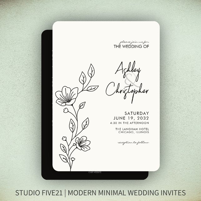 Invitation Mariage tout-en-un moderne en feuillage noir (Créateur téléchargé)