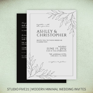 Invitation Mariage tout-en-un moderne en feuillage noir