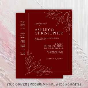 Invitation Mariage tout-en-un moderne Red Foliage Outline