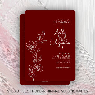 Invitation Mariage tout-en-un moderne Red Foliage Outline