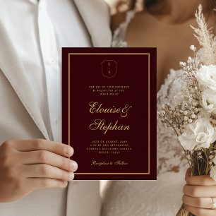 Invitation Mariage Tout en Un Monogramme Couronne Dorée Bourg