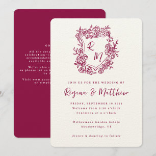 Invitation Mariage tout-en-un Monogramme de crête à main