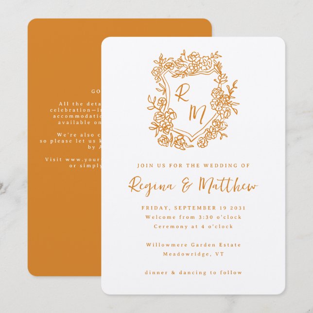 Invitation Mariage tout-en-un Monogramme de crête à main (Devant / Derrière)