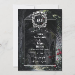 Invitation Mariage Tout En Un Monogramme Roses Ruines Gothiqu