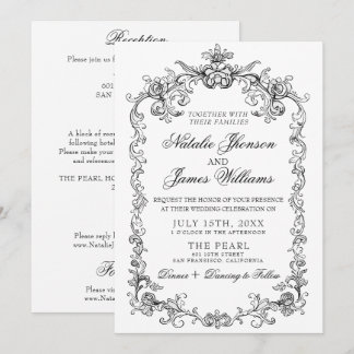 Invitation Mariage Tout En Un Noir Blanc Argent Ancien