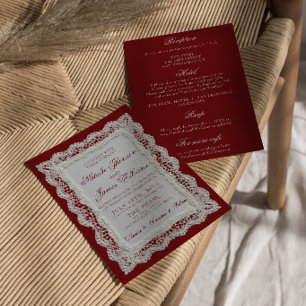 Invitation Mariage Tout En Un Papier Dentelle Bourgogne Vieil