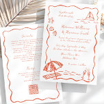 Invitation Mariage tout-en-un QR RSVP à main rouge de plage<br><div class="desc">Vous planifiez un mariage à la plage, à la tropicale ou à destination? Donnez le ton avec ce Modèle d'invitation de mariage de plage moderne et moderne, rouge et blanc, avec des doodles originaux dessinés à la main de coquillages, des vagues et un charme côtier respirant. Le cadre rouge clair...</div>