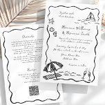 Invitation Mariage tout-en-un QR RSVP noir de plage<br><div class="desc">Vous planifiez un mariage à la plage, à la tropicale ou à destination? Donnez le ton avec ce Modèle d'invitation de mariage de plage moderne et moderne, rouge et blanc, avec des doodles originaux dessinés à la main de coquillages, des vagues et un charme côtier respirant. Le cadre noir clair...</div>