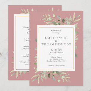 Invitation Mariage Tout En Un Rose Poussiéreux à la Végétatio