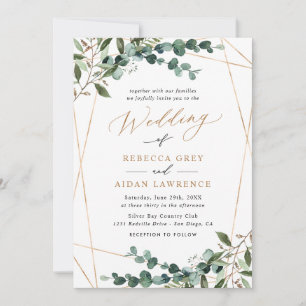Invitation Mariage Tout-en-Un Rustique Eucalyptus Verdure Or
