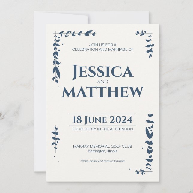 Invitation Mariage tout-en-un rustique gris ardoise (Devant)
