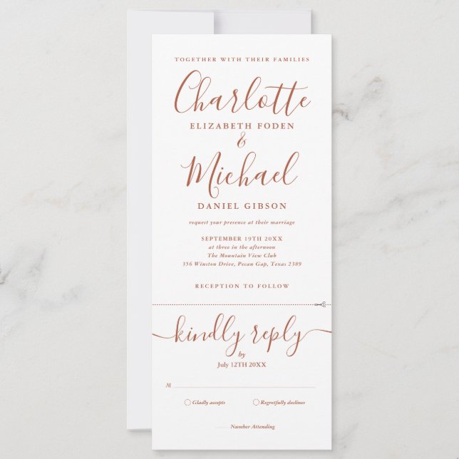 Invitation Mariage tout-en-un Terracotta Signature Script (Devant)