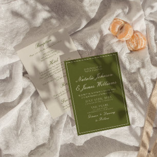 Invitation Mariage Tout En Un Vert Olive Élégant et Ancien