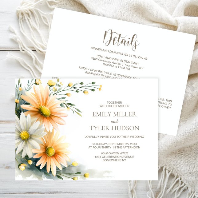 Invitation Mariage Toutes Fleurs Orange et Blanches Marguerit (Créateur téléchargé)