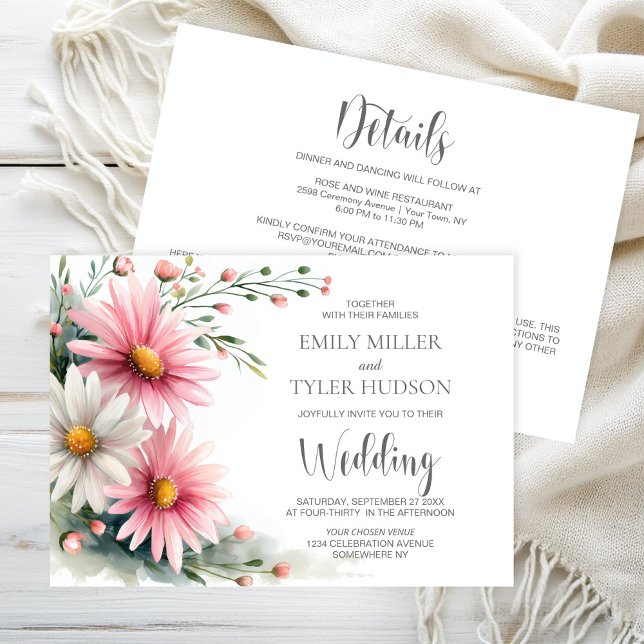 Invitation Mariage Toutes Fleurs Roses et Blanches (Créateur téléchargé)