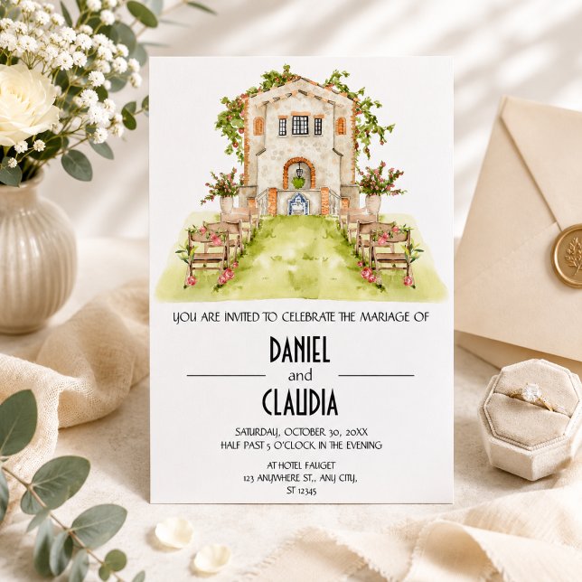 Invitation Mariage traditionnel à l'église à l'aquarelle  (Créateur téléchargé)