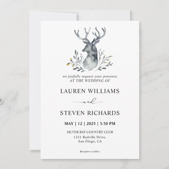 Invitation Mariage traditionnel blanc Indigo Deer Antler (Devant)