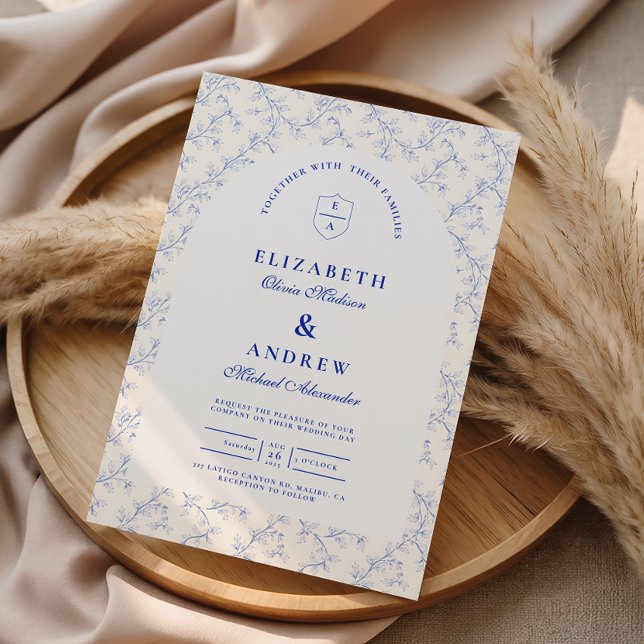 Invitation Mariage Traditionnel Bleu Chinoiserie (Créateur téléchargé)
