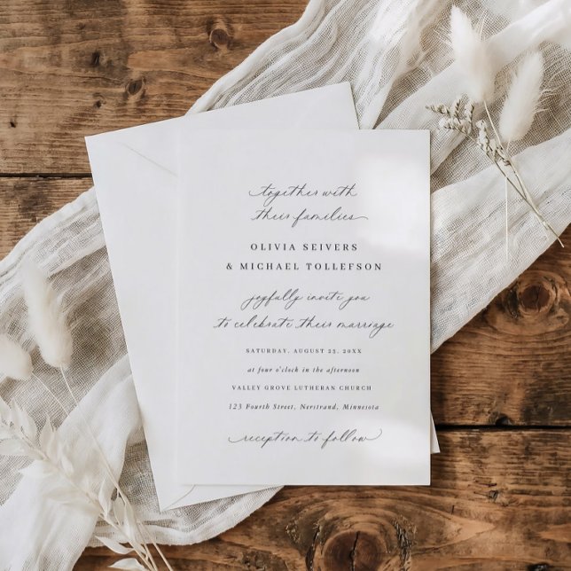 Invitation Mariage Traditionnel Calligraphie Élégante Classiq (Elegant calligraphy traditional classic wedding invitations for a high end luxury look)