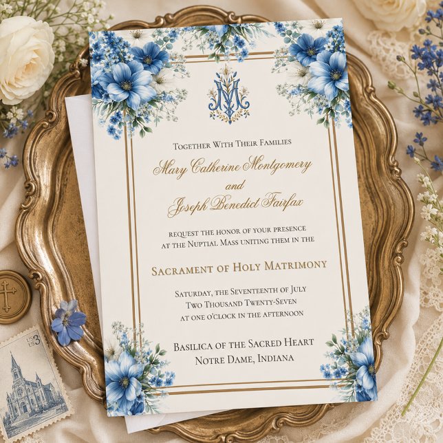 Invitation Mariage Traditionnel Catholique Bleu  (Créateur téléchargé)