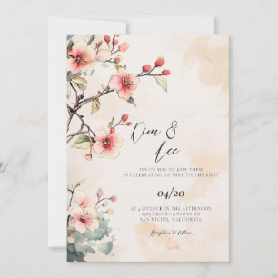 Invitation Mariage Traditionnel Coréen sous les Cerisiers en 