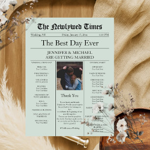 Invitation Mariage traditionnel de journal vintage vert