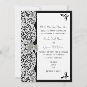 Invitation Mariage traditionnel dentelle noire et blanche