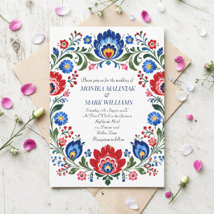 Invitation Mariage traditionnel élégant floral folklorique po
