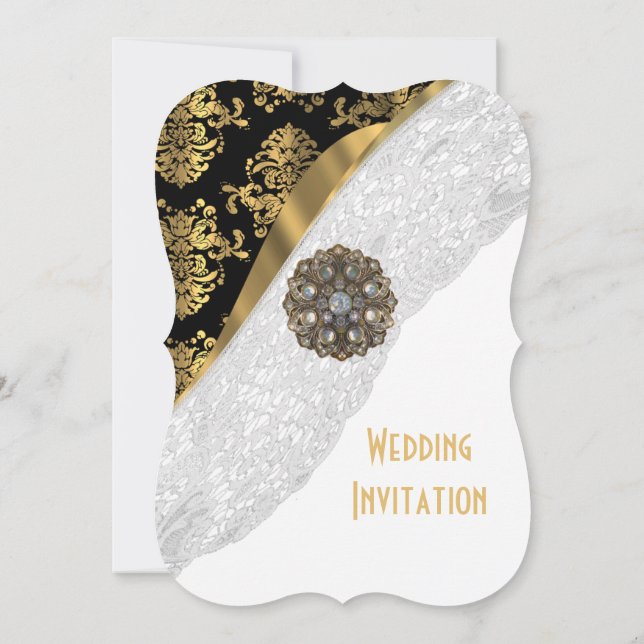 Invitation mariage traditionnel en dentelle blanche noir et o (Dos)