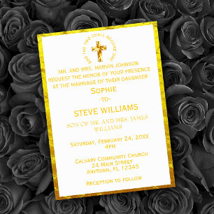 Invitation Mariage traditionnel Gold Christian Cross