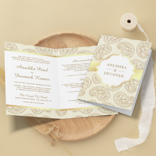 Invitation Mariage traditionnel indien à motifs paisley crème