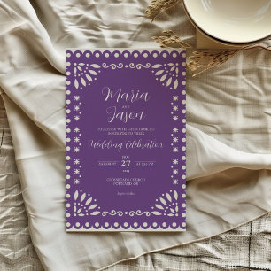 Invitation Mariage Traditionnel Mexicain Papier Picado Violet