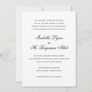 Invitation Mariage traditionnel noir et blanc Formal élégant