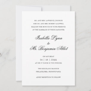 Invitation Mariage traditionnel noir et blanc Formal élégant