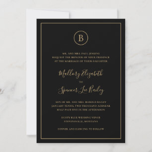 Invitation Mariage Traditionnel Noir et Or Tout en Un
